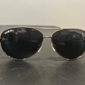 Del Sol Gold Wired Frame Black Lens Aviator Sunglasses
